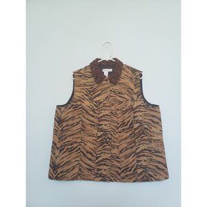 Coldwater Creek Womens XL Tapestry Vest Button Front Tiger Stripe Print Pockets
